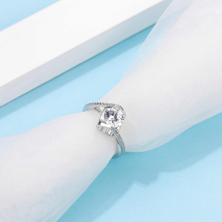 Platinum Plated Sterling Silver 1ct 6.5mm D Color VVS1 Moissanite Solitaire Engagement Brilliant Ring for Women