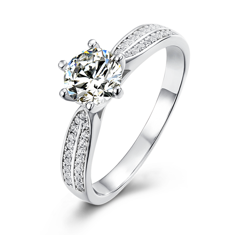Sterling Silver 1ct 6.5mm G-H-I Color Heart Arrows Cut Moissanite Engagement Ring for Women