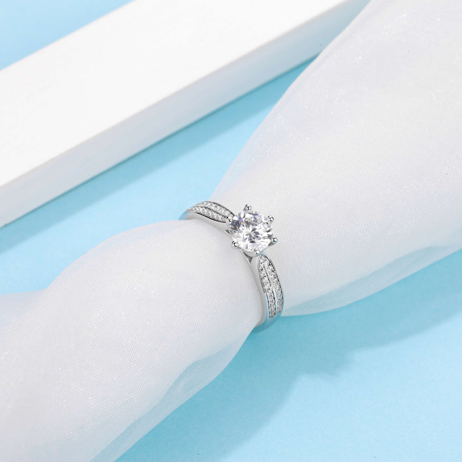 1 Carat (ctw) moissanite engagement rings for women - Platinum Plated Silver ring moissanite rings