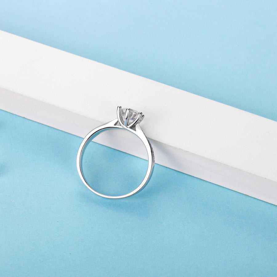 Sterling Silver 1ct 6.5mm G-H-I Color Heart Arrows Cut Moissanite Engagement Ring for Women