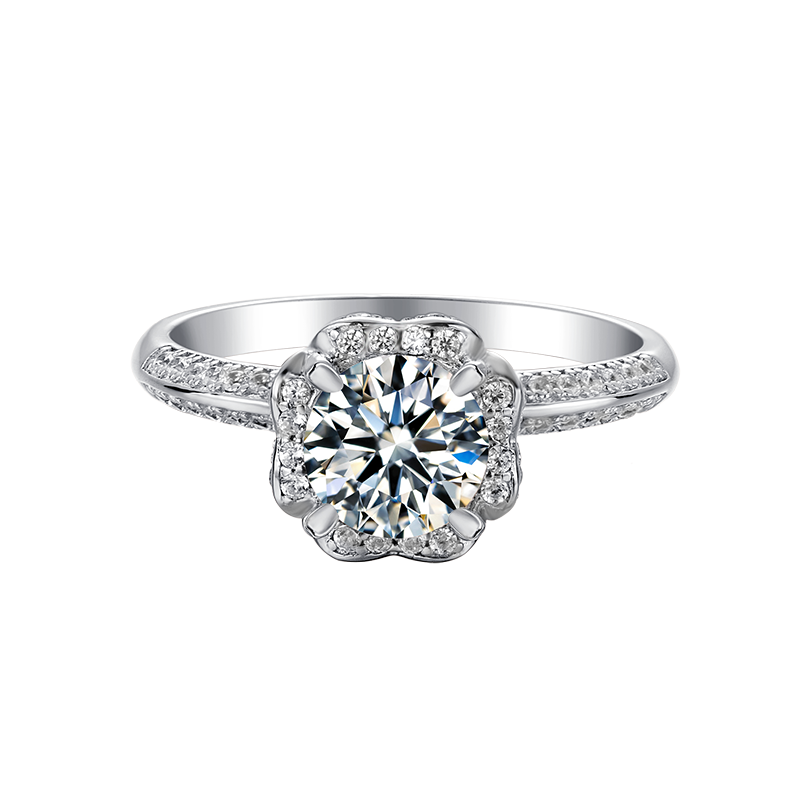 1 Carat (ctw) moissanite engagement rings for women - Platinum Plated Silver ring moissanite rings