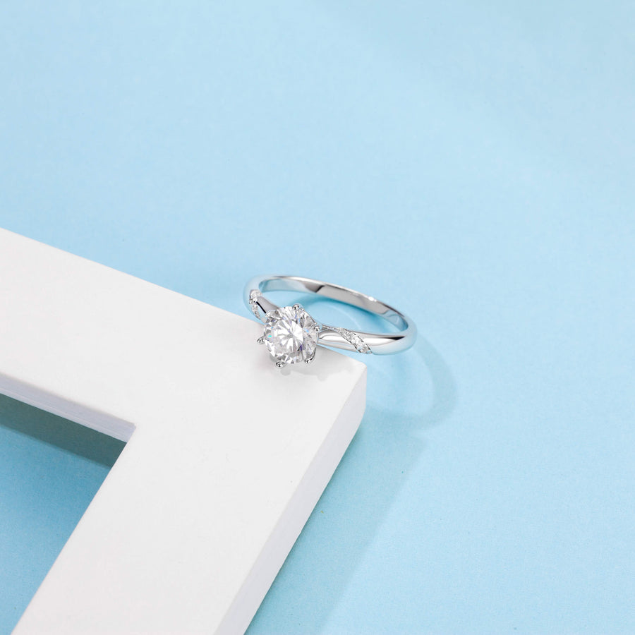 Cross Rainbow 1ct VS1 Round Moissanite Solitaire Silver Plated Engagement Ring Ice White Color Size 5-10
