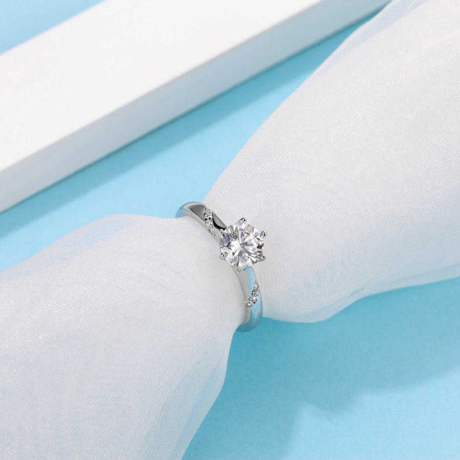 Cross Rainbow 1ct VS1 Round Moissanite Solitaire Silver Plated Engagement Ring Ice White Color Size 5-10