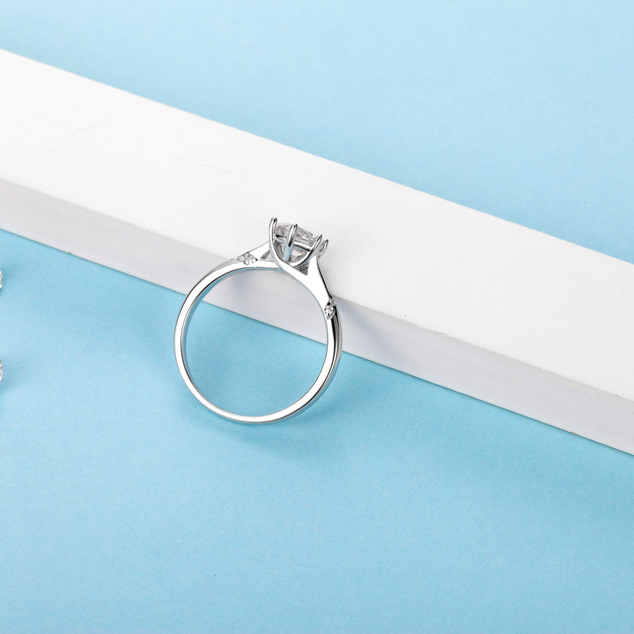 Cross Rainbow 1ct VS1 Round Moissanite Solitaire Silver Plated Engagement Ring Ice White Color Size 5-10