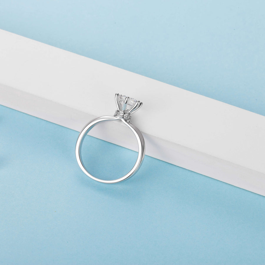 Sterling Silver Scattered Stone Burnished Women's Wedding Ring With Brilliant Moissanite