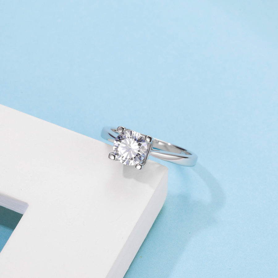 Engagement Band Ring Women Wedding Moissanite Stone 6.5 mm 1.0 Ct 100% Solid Sterling Silver 925 Rhodium Plated Round Cut Anniversary Promise