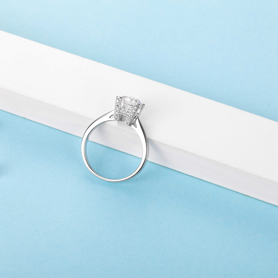 Engagement Band Ring Women Wedding Moissanite Stone 6.5 mm 1.0 Ct 100% Solid Sterling Silver 925 Rhodium Plated Round Cut Anniversary Promise