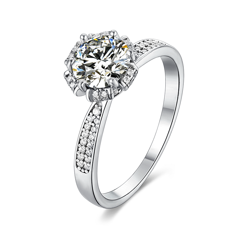 925 Sterling Silver Engagement Ring Round 6.5mm Moissanite Ring 1ct