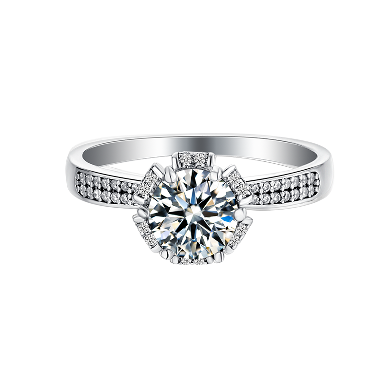 925 Sterling Silver Engagement Ring Round 6.5mm Moissanite Ring 1ct