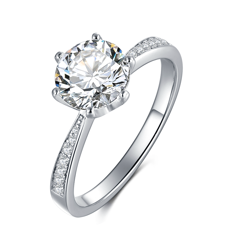 GEM'S Classic 925 Sterling Silver Moissanite Ring 2.0ct D color Jewelry   Anniversary Ring For Women