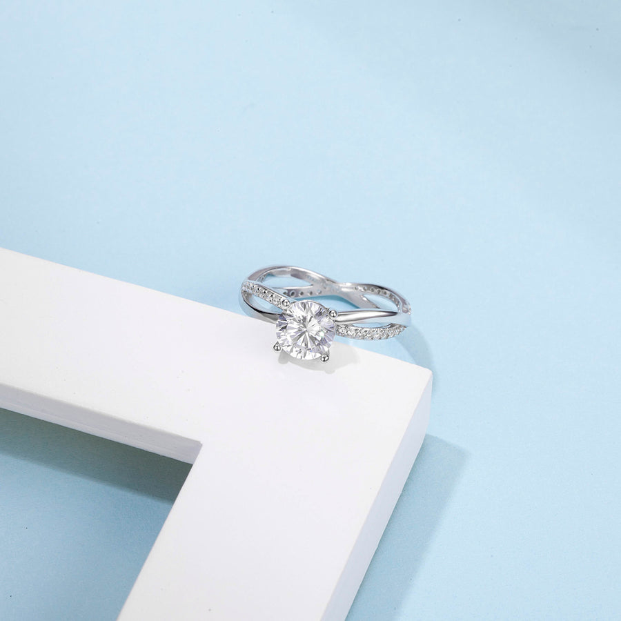 1Carat (ctw) moissanite engagement ring for women Platinum Plated Silver moissanite rings