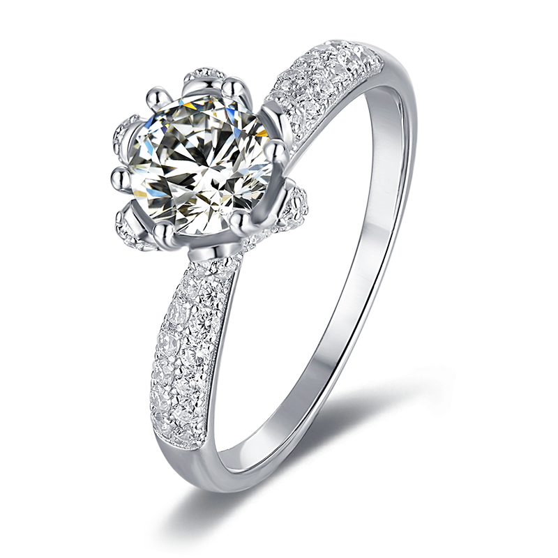 6-prong Platinum Plated Silver Plating 18k White Gold Solitaire Moissanite Engagement Ring with Accents VVS1 Clarity Excellent Jewelry Gifts