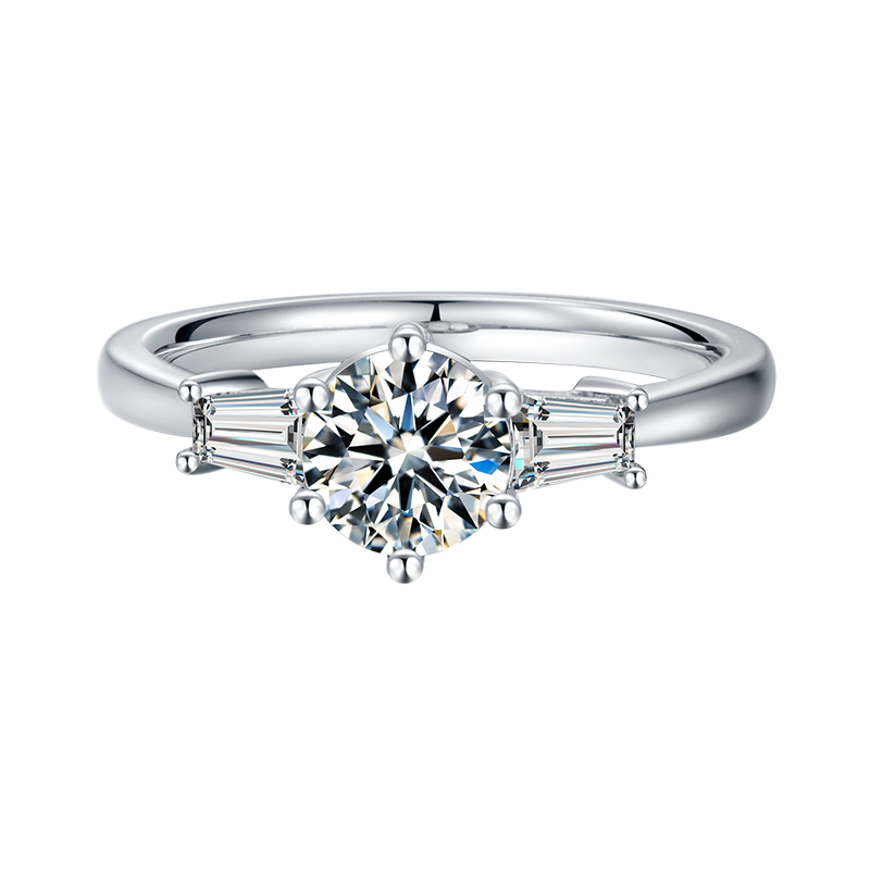 1ct Center 6.5 mm with D Color Classic 4-prong Platinum Plated Silver Plating Moissanite Engagement Ring