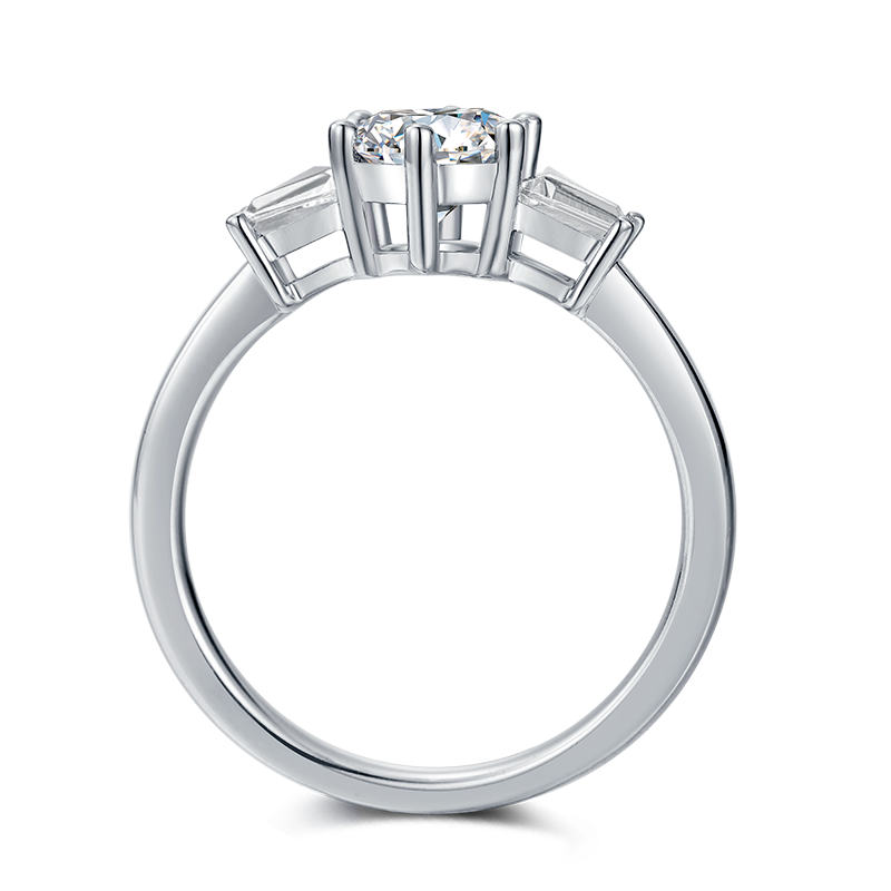 1ct Center 6.5 mm with D Color Classic 4-prong Platinum Plated Silver Plating Moissanite Engagement Ring
