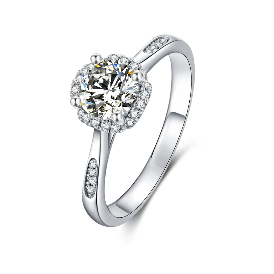 1ct Center 6.5 mm with D Color Classic 4-prong Platinum Plated Silver Plating