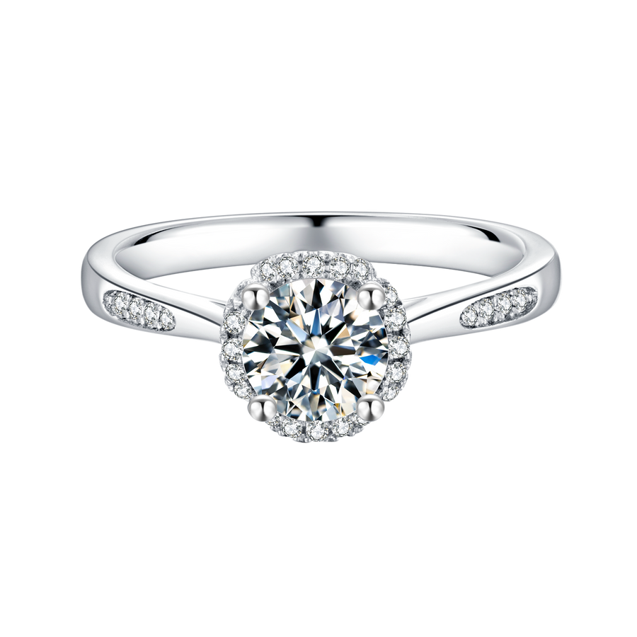 1ct Center 6.5 mm with D Color Classic 4-prong Platinum Plated Silver Plating