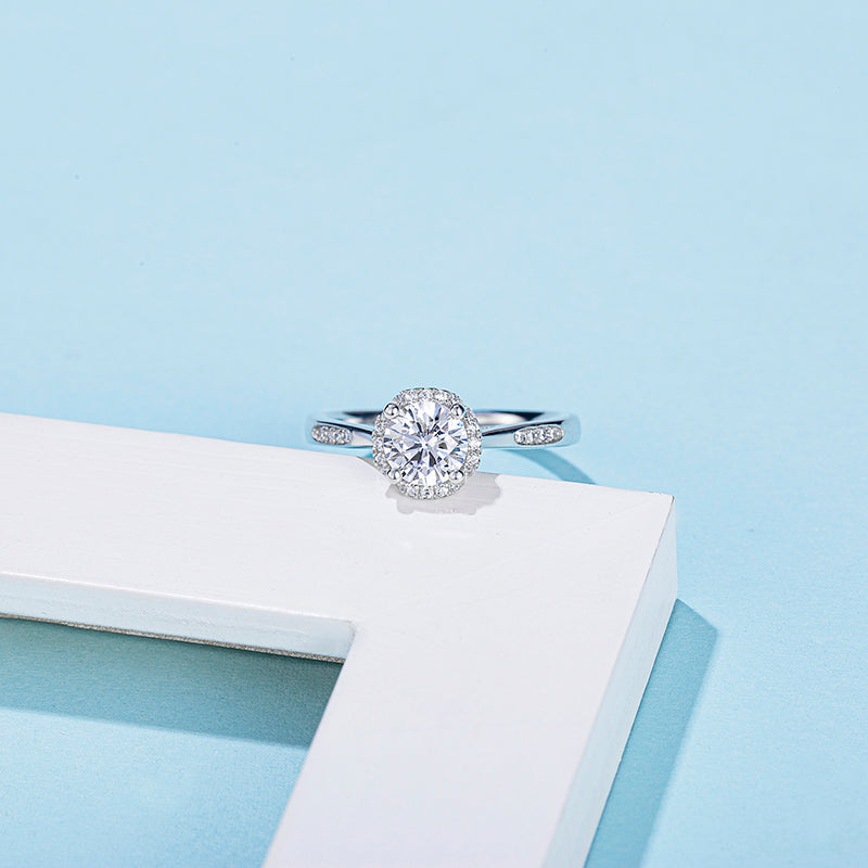 1ct Center 6.5 mm with D Color Classic 4-prong Platinum Plated Silver Plating