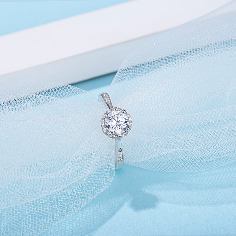 1ct Center 6.5 mm with D Color Classic 4-prong Platinum Plated Silver Plating