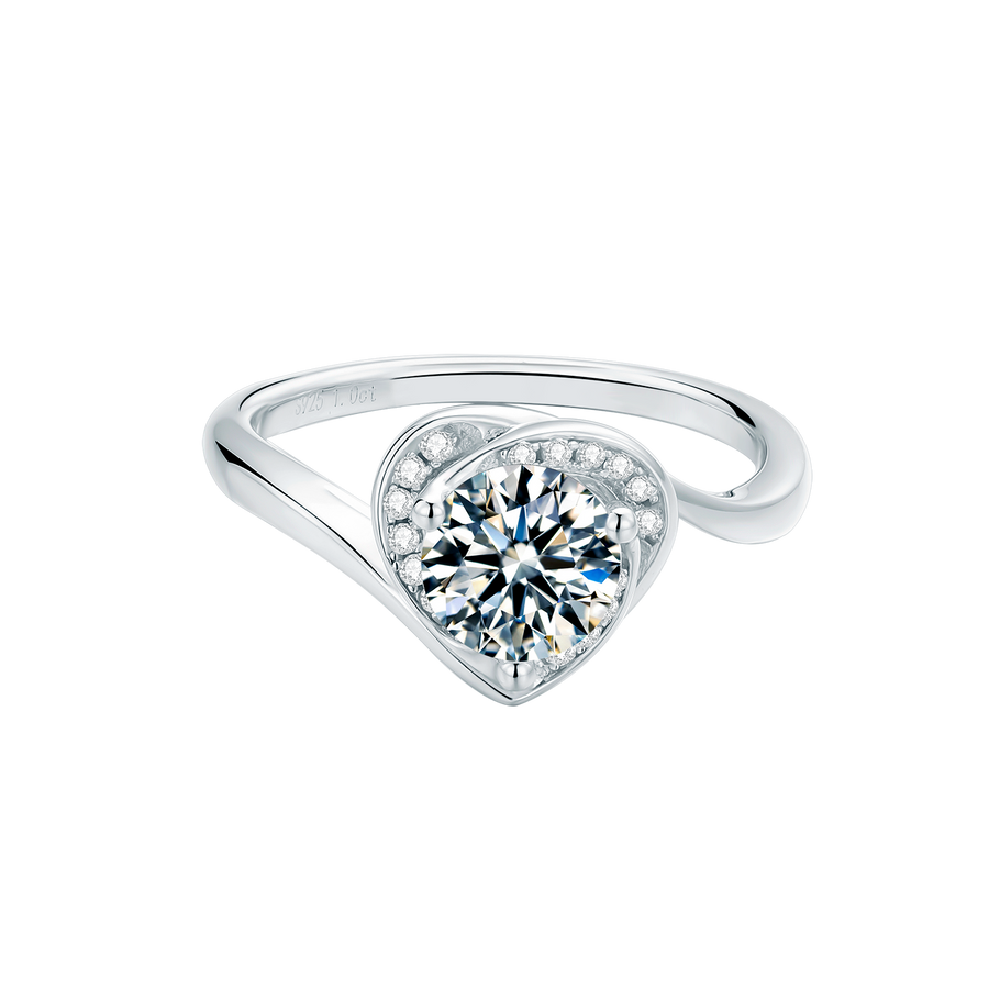1CT 6.5mm EF Round Rhodium Plating 925 Silver Moissanite Ring Diamond Test Passed Jewelry Woman Girlfriend Gift