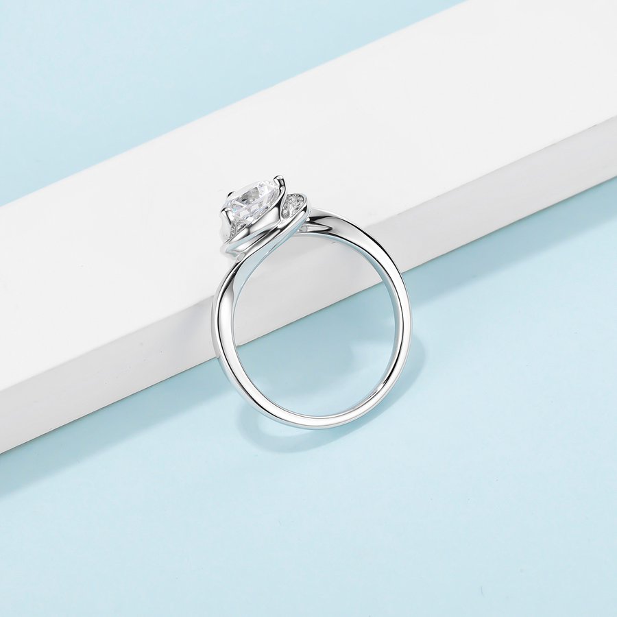 1CT 6.5mm EF Round Rhodium Plating 925 Silver Moissanite Ring Diamond Test Passed Jewelry Woman Girlfriend Gift