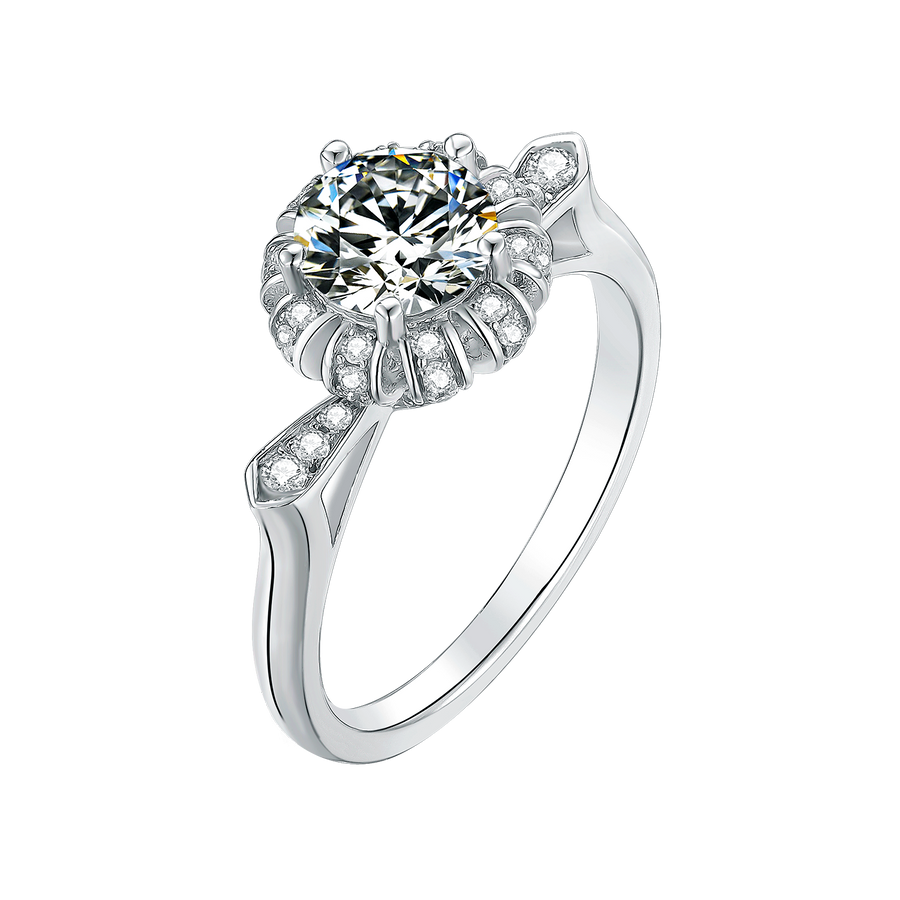 1CT  6.5mm EF Round Rhodium Plating 925 Silver Moissanite Ring Diamond Test Passed Jewelry Woman Girlfriend Gift