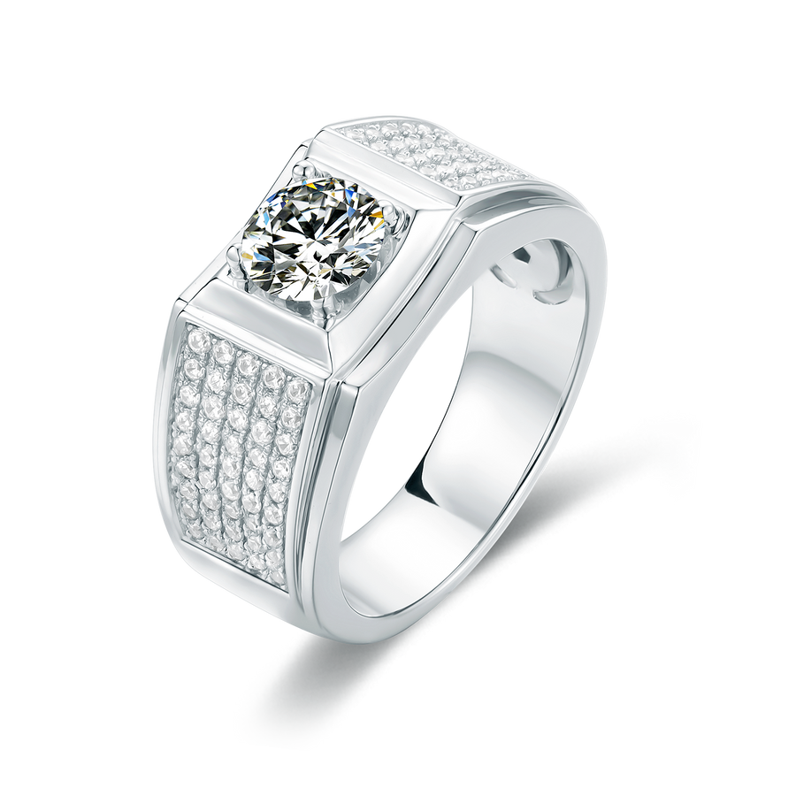925 Sterling Silver Men's Ring Classic 1 ct (DEW) Moissanite Ring for Men
