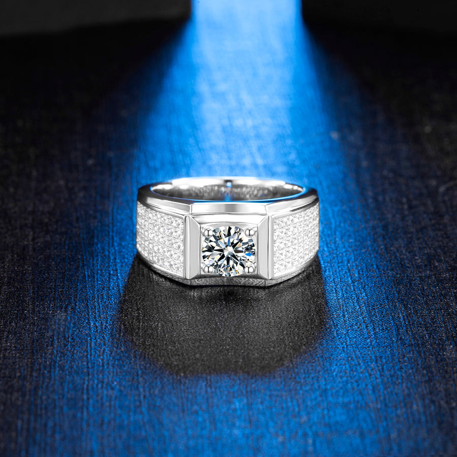 925 Sterling Silver Men's Ring Classic 1 ct (DEW) Moissanite Ring for Men