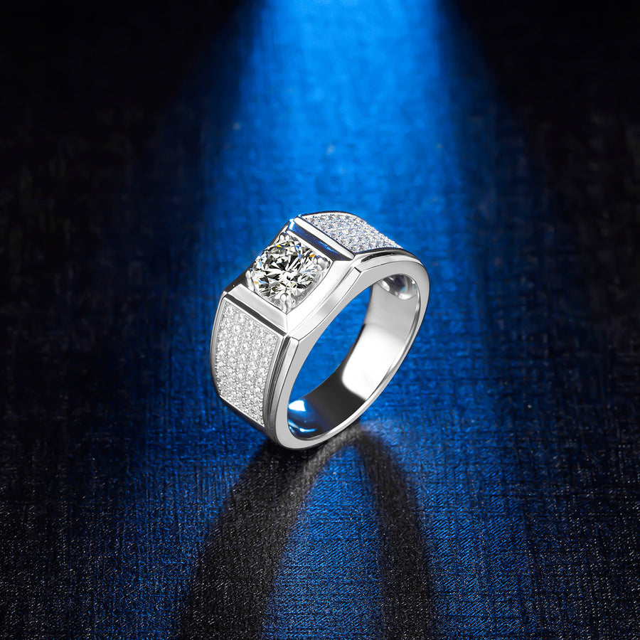 925 Sterling Silver Men's Ring Classic 1 ct (DEW) Moissanite Ring for Men