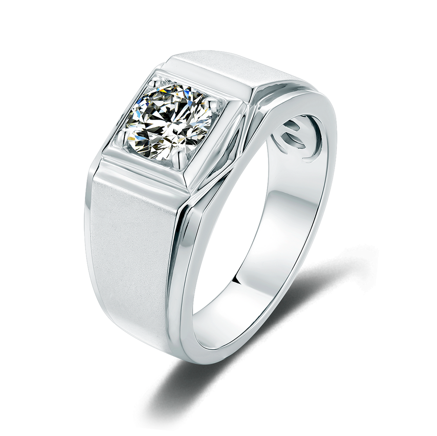 925 Sterling Silver Ring for Men 1ct Moissanite Round Wedding Bands Silver