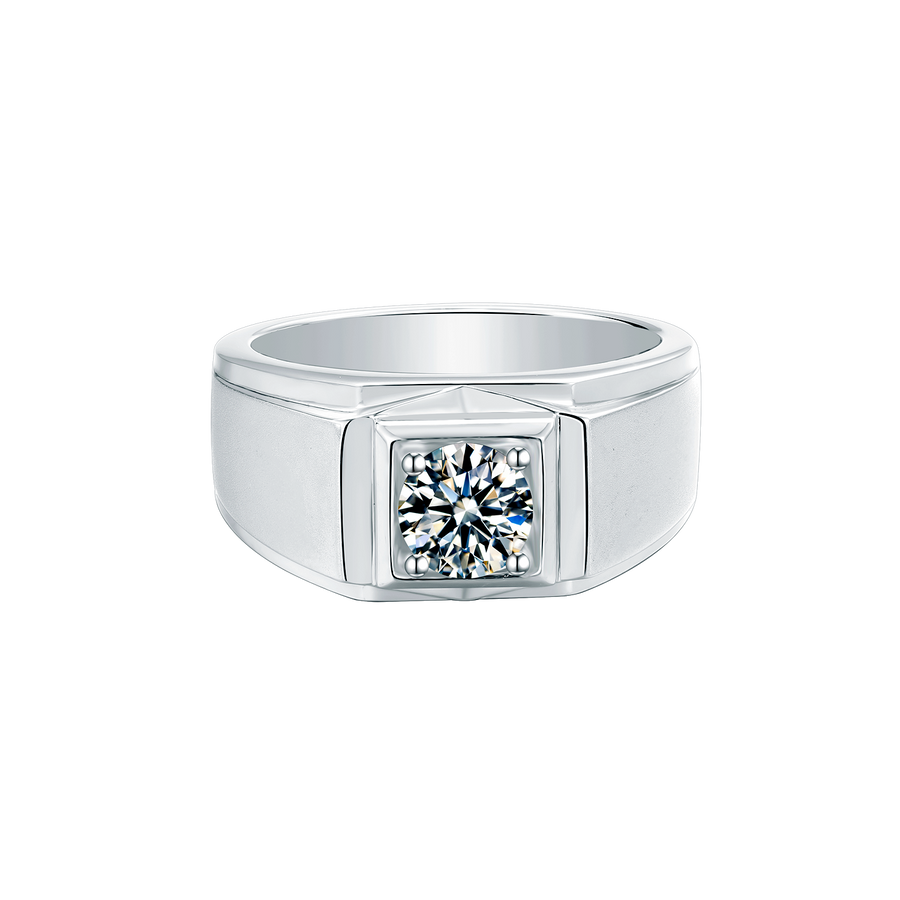 925 Sterling Silver Ring for Men 1ct Moissanite Round Wedding Bands Silver