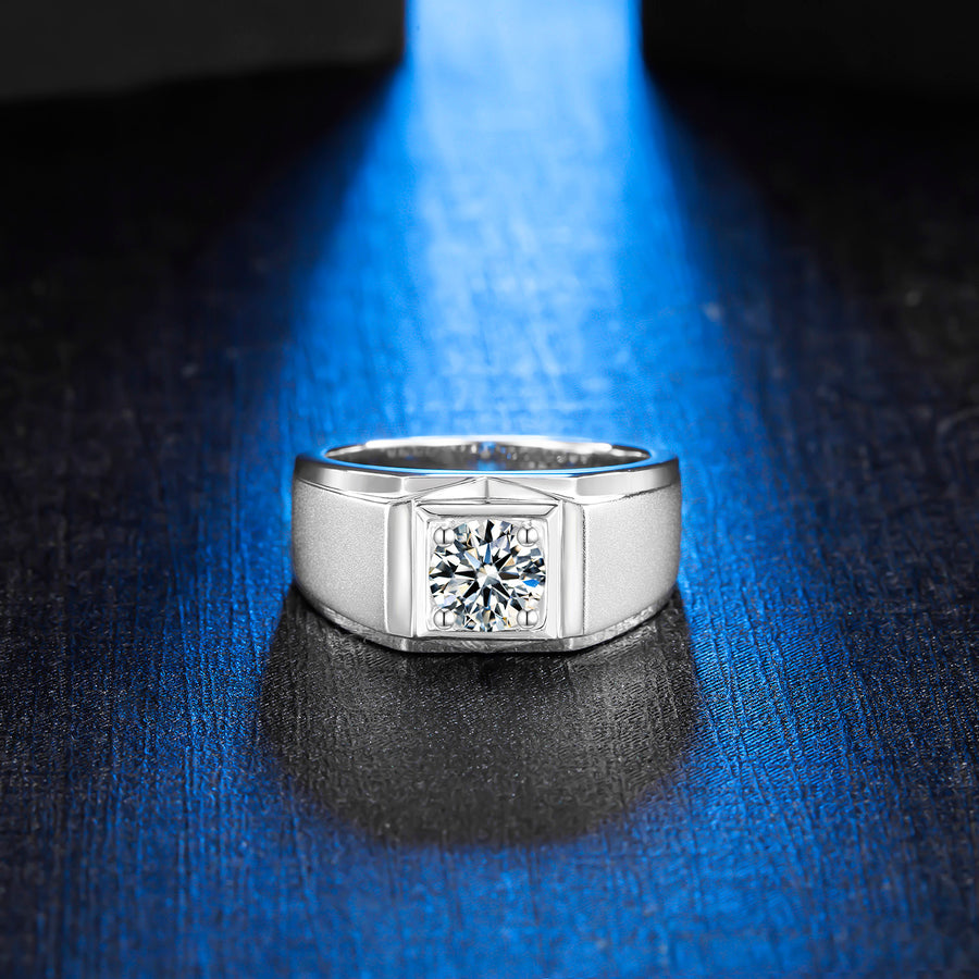 925 Sterling Silver Ring for Men 1ct Moissanite Round Wedding Bands Silver
