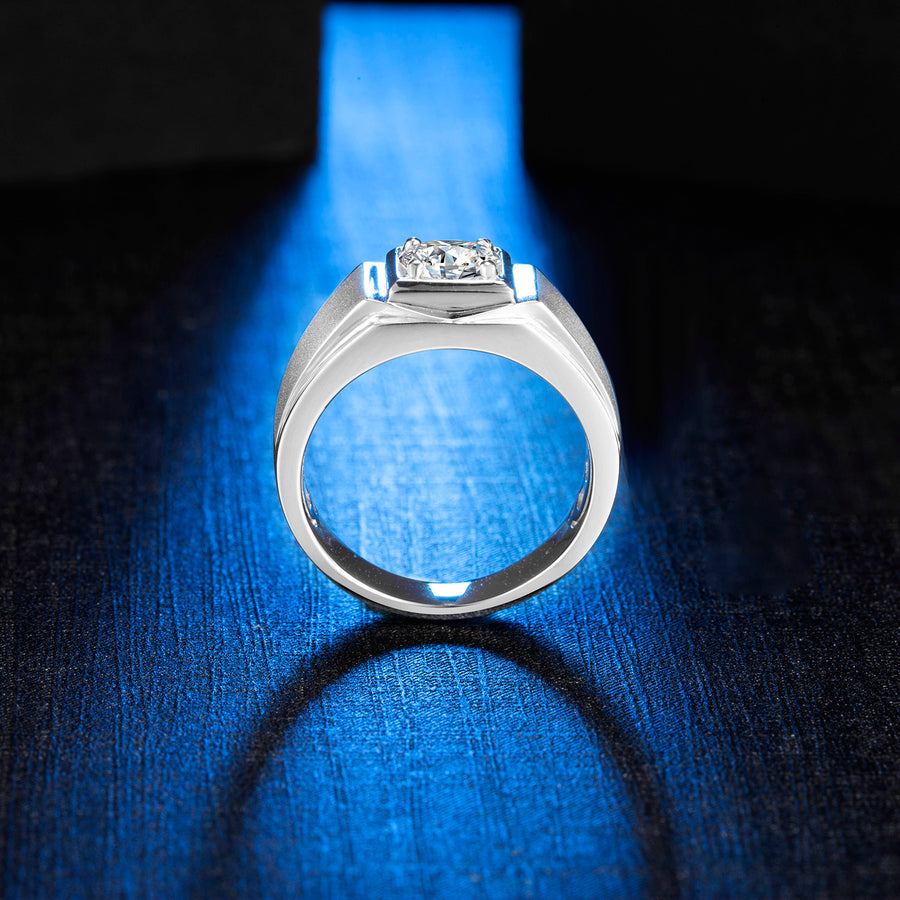 925 Sterling Silver Ring for Men 1ct Moissanite Round Wedding Bands Silver