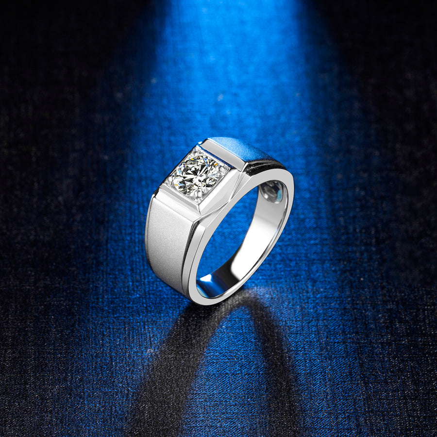 925 Sterling Silver Ring for Men 1ct Moissanite Round Wedding Bands Silver