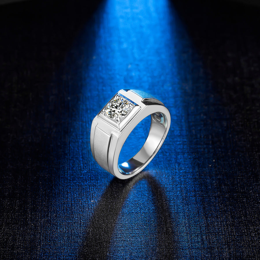 Sterling Silver 1ct 6.5mm D-E-F Color Heart Arrows Cut Moissanite Engagement Ring for Men