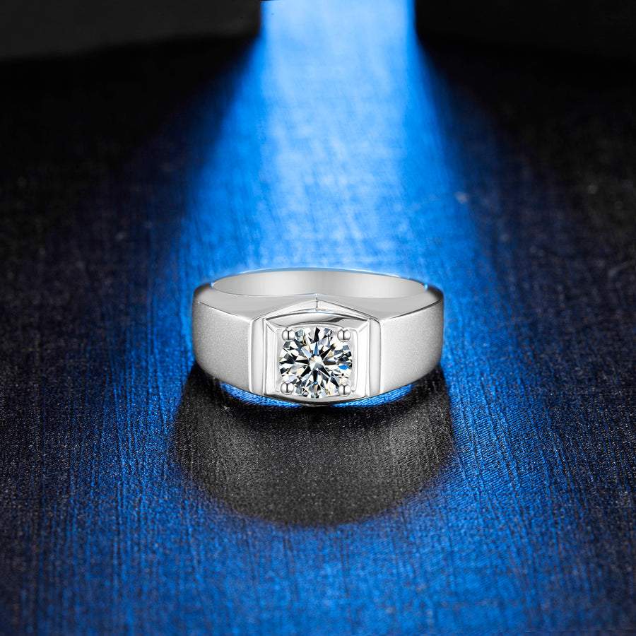 1.00 Carat Solitaire Certified Moissanite Mens Engagement Ring
