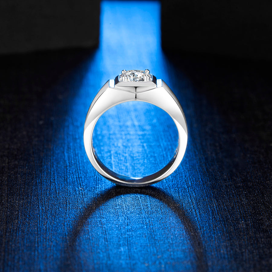 1.00 Carat Solitaire Certified Moissanite Mens Engagement Ring