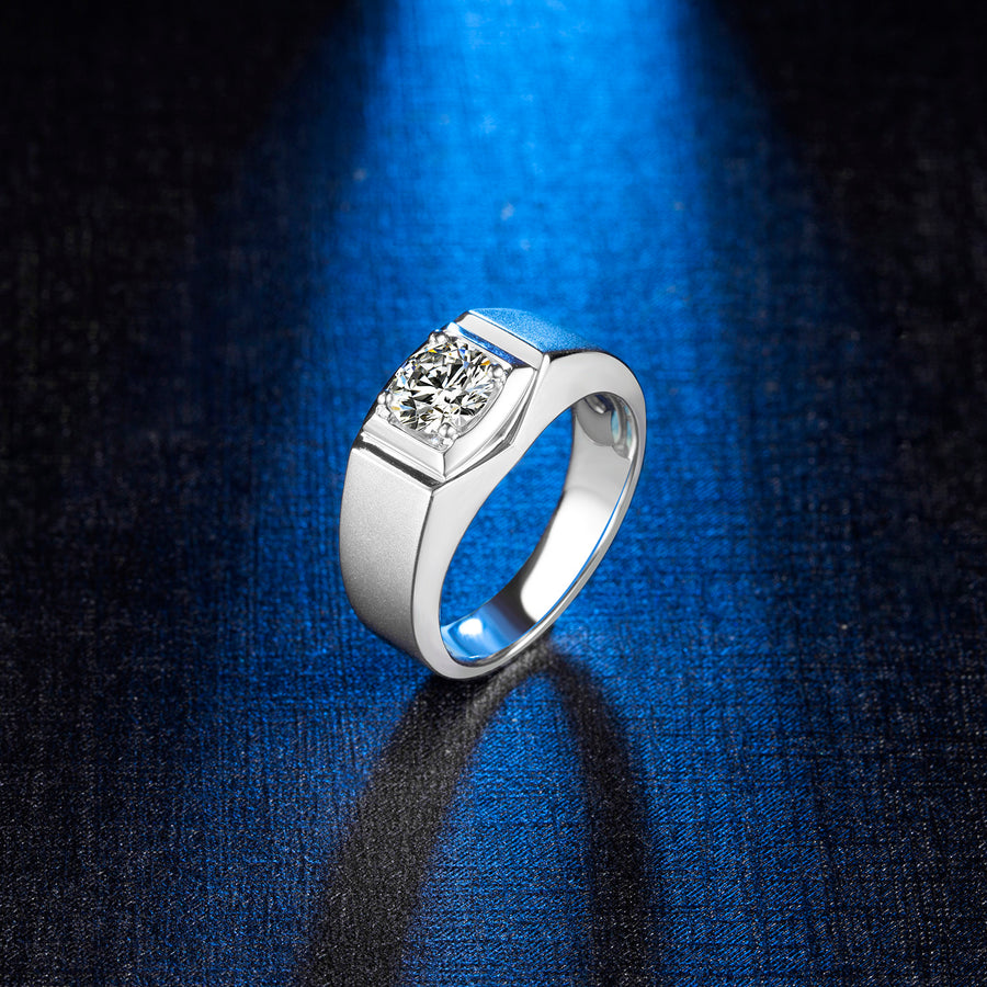 1.00 Carat Solitaire Certified Moissanite Mens Engagement Ring