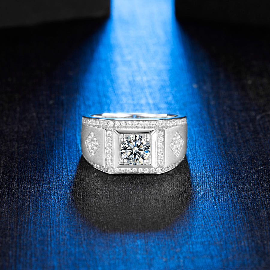 1CTW 6.5MM Moissanite 925 Sterling Silver Halo Unique Design Perfect Ring For Men