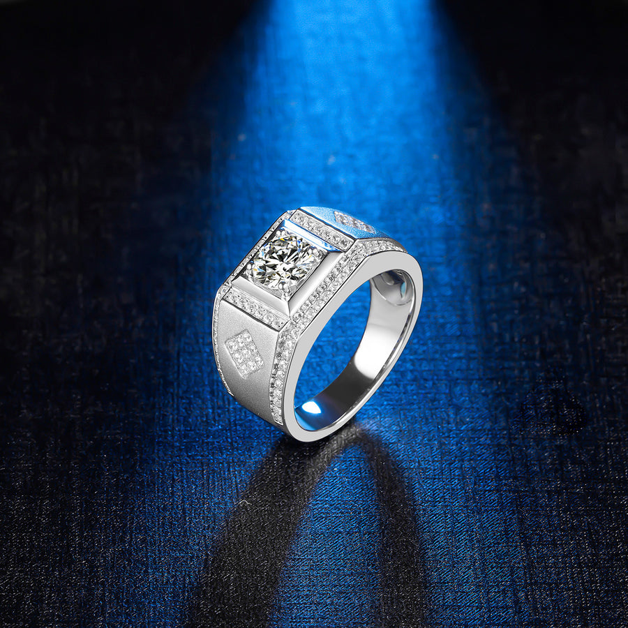 1CTW 6.5MM Moissanite 925 Sterling Silver Halo Unique Design Perfect Ring For Men