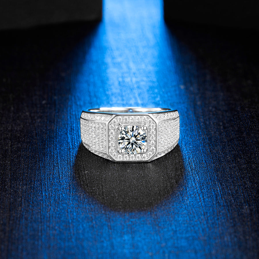 1CT Moissanite Ring for Men 925 Sterling Silver Men's Ring Brilliant Near Colorless (DEF)