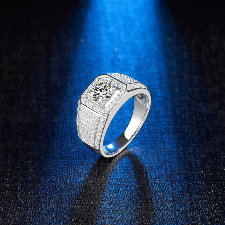 1CT Moissanite Ring for Men 925 Sterling Silver Men's Ring Brilliant Near Colorless (DEF)