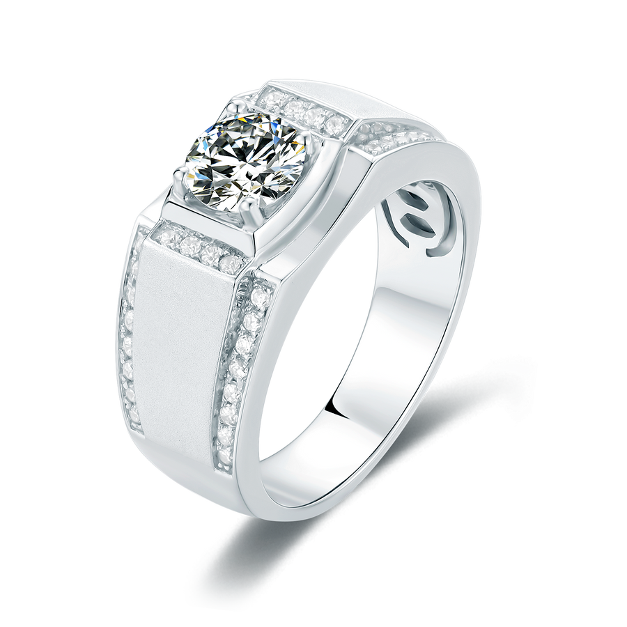 1Ct Center Stone 6.5mm DEF Color Round Moissanite Ring for Men 925 Sterling Silver Promise Eternity Ring