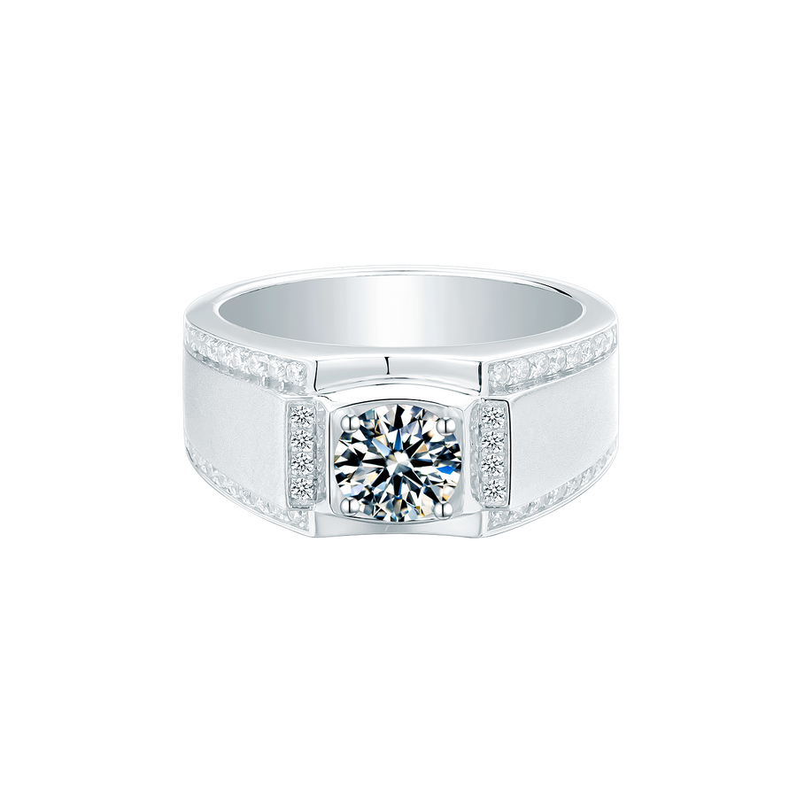 1Ct Center Stone 6.5mm DEF Color Round Moissanite Ring for Men 925 Sterling Silver Promise Eternity Ring