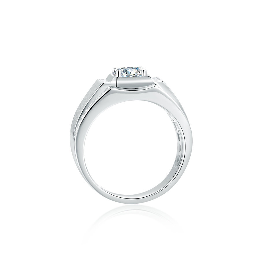 1Ct Center Stone 6.5mm DEF Color Round Moissanite Ring for Men 925 Sterling Silver Promise Eternity Ring