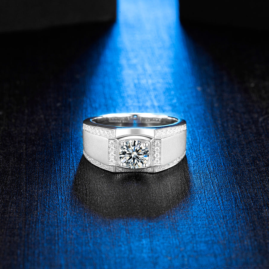 1Ct Center Stone 6.5mm DEF Color Round Moissanite Ring for Men 925 Sterling Silver Promise Eternity Ring