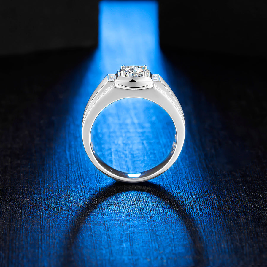 1Ct Center Stone 6.5mm DEF Color Round Moissanite Ring for Men 925 Sterling Silver Promise Eternity Ring