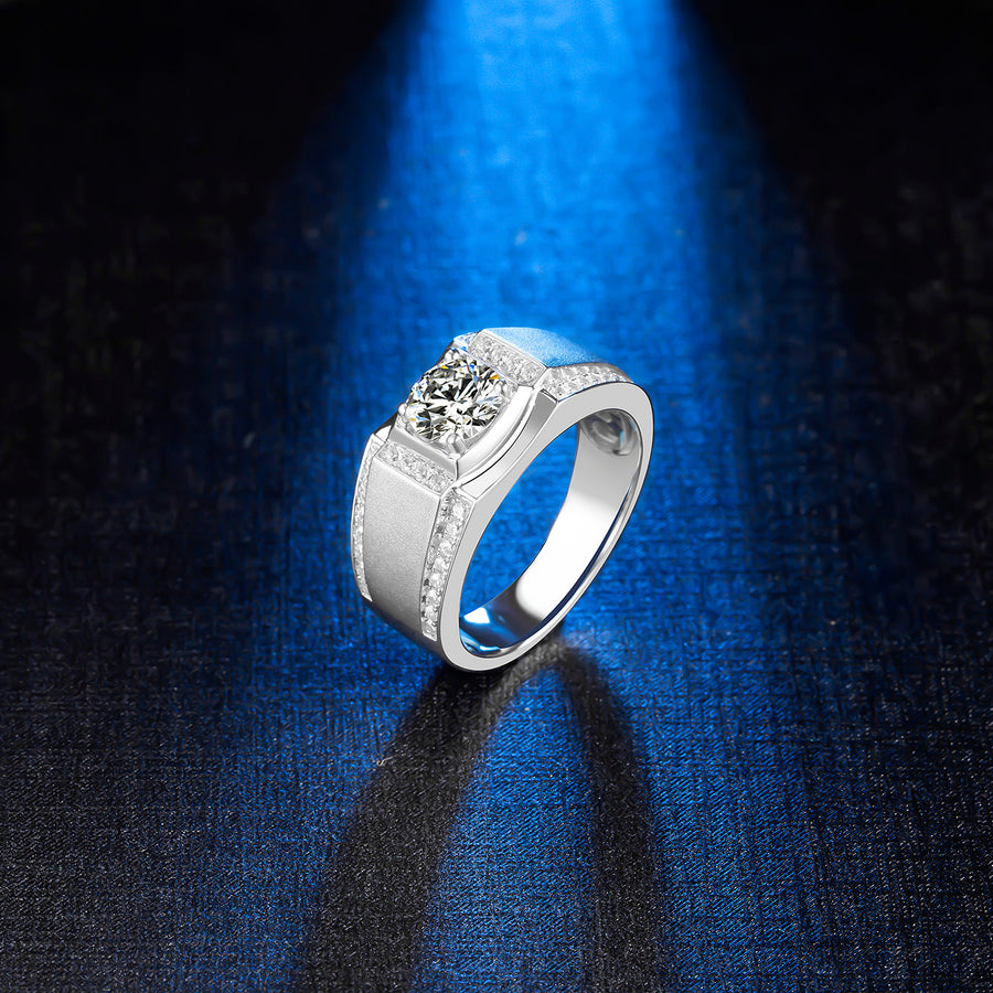 1Ct Center Stone 6.5mm DEF Color Round Moissanite Ring for Men 925 Sterling Silver Promise Eternity Ring