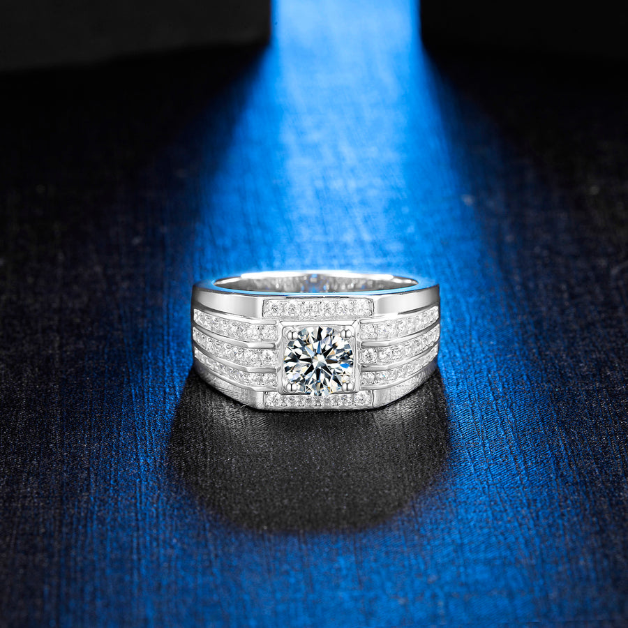 Moissanite Ring Men Engagement Ring 925 Sterling Silver Personalized 1ct Moissanite Wedding Band for Men