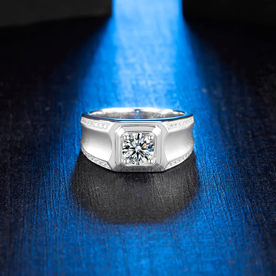 1.00Cttw VVS11 Clarity D-E Color Brilliant Round Cut Moissanite with 925 Sterling Silver Men's Engagement Ring