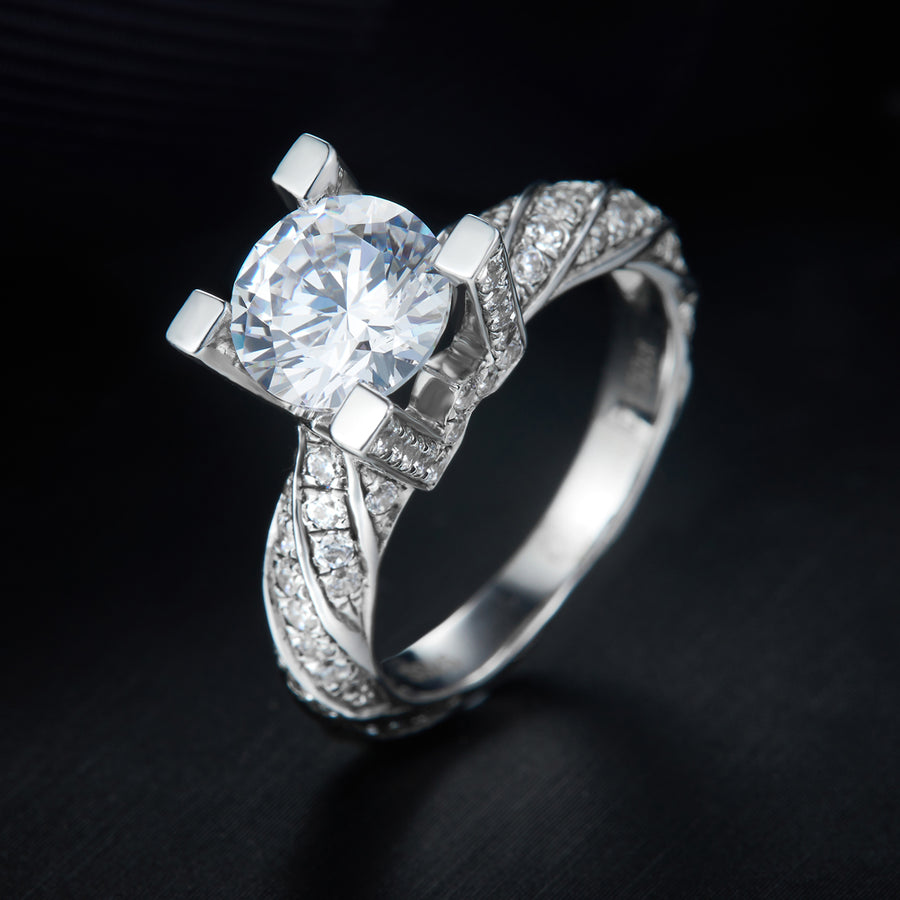 Moissanite by Cross Rainbow Jewelry® 7.5mm Round Engagement Ring, 1.5cttw DEW
